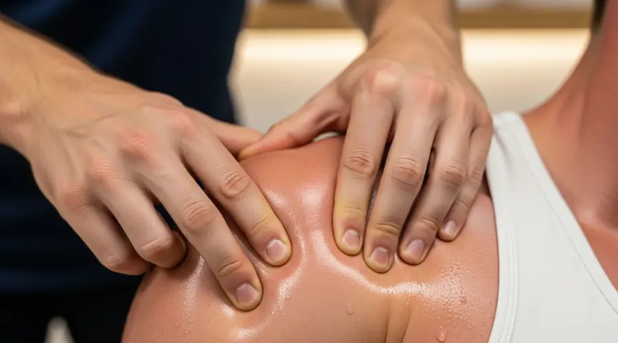 manual therapy techniques on an athlete's shoulder.