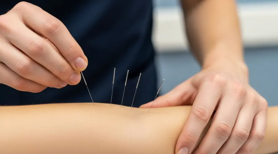 Therapist performing dry needling technique