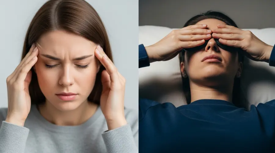Comparison of mild headache and severe migraine showing difference in pain intensity.