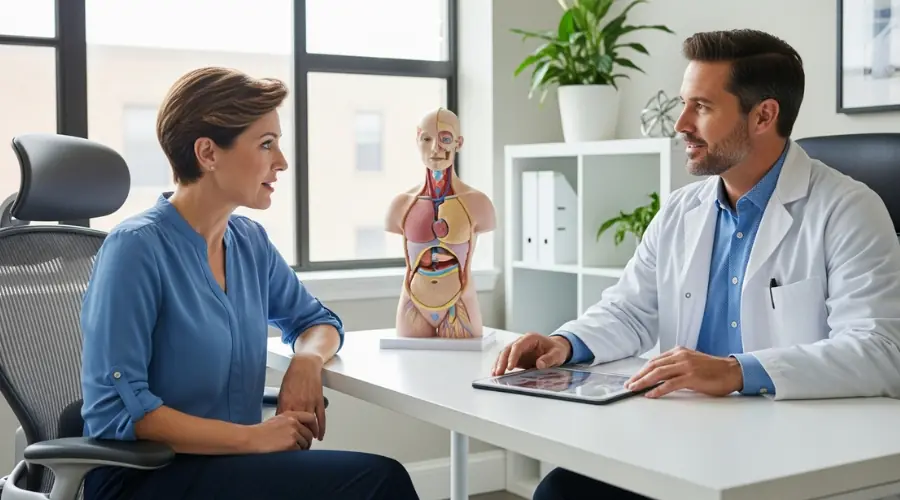 Patient consulting with doctor about pain treatment options