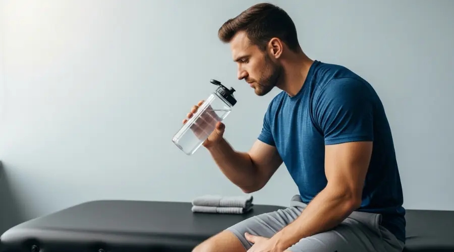 Athlete focusing on hydration and gentle recovery after a dry needling session.