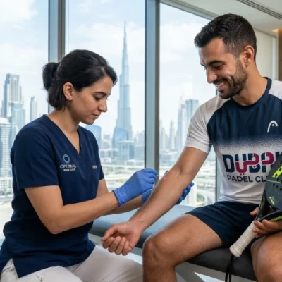 padel-player-golfers-elbow-physiotherapy-dubai